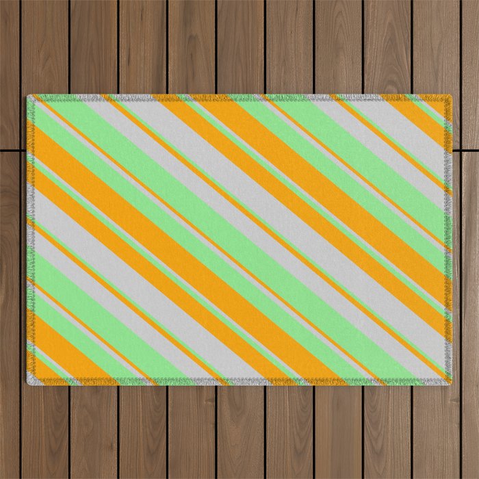 Light Green, Orange & Light Grey Colored Lined/Striped Pattern Outdoor Rug