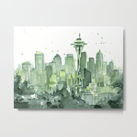 Seattle Watercolor Painting Metal Print
