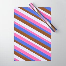 [ Thumbnail: Brown, Lavender, Hot Pink & Royal Blue Colored Lined/Striped Pattern Wrapping Paper ]