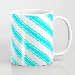 [ Thumbnail: Mint Cream & Aqua Colored Lined/Striped Pattern Coffee Mug ]