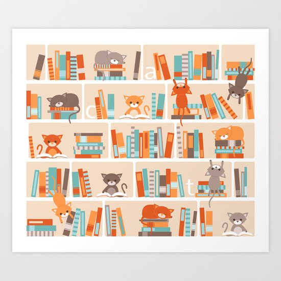 Library cats Art Print