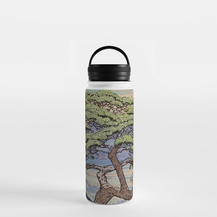The Downwards Climbing - Summer Tree & Mountain Ukiyoe Nature Landscape in Green Water Bottle