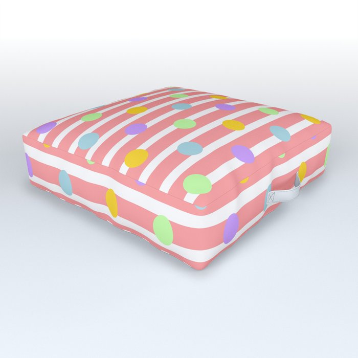 Pastel Dots and Stripes - coral Outdoor Floor Cushion