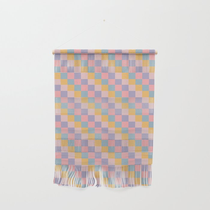Checkered Retro Danish Pastel Pattern Colorful Checkerboard Wall Hanging