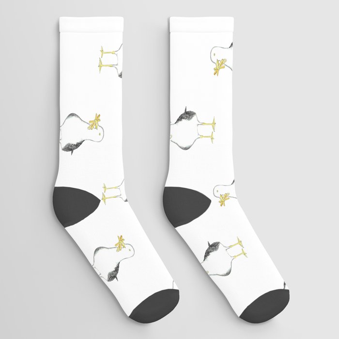 Seagull french fries watercolor Socks