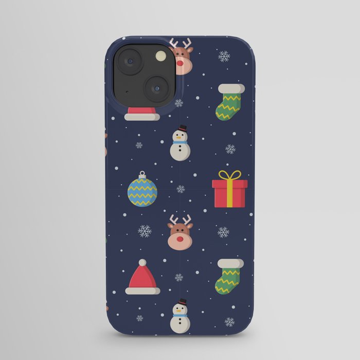 Christmas Characters Seamless Pattern on Blue Background iPhone Case