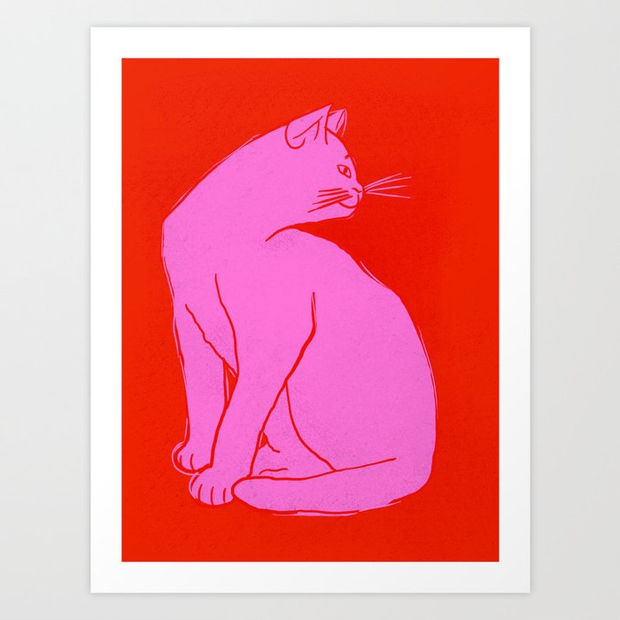 Pink Color Block Cat Art Print