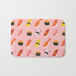 Sushi Kawaii Pink Bath Mat | Kawaii, Funny, Japanese, Digital, Seafood, Curated, Shrimp, Roe, Graphicdesign, Uni 