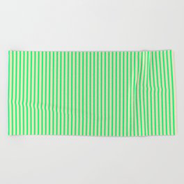 [ Thumbnail: Green & Tan Colored Lined Pattern Beach Towel ]