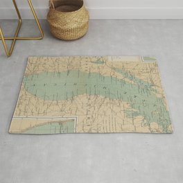 Vintage Lake Michigan Lighthouse Map (1898) Area & Throw Rug