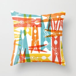 Clothespins Laundry Day Art Bright Colors Throw Pillow