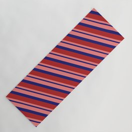[ Thumbnail: Light Coral, Midnight Blue, and Red Colored Stripes/Lines Pattern Yoga Mat ]