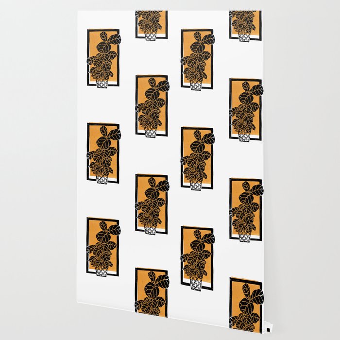 Fiddle Leaf Fig Block Print (Orange) Wallpaper by beegreen ...