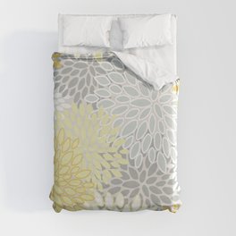 Floral Prints, Soft, Yellow and Gray, Modern Print Art Duvet Cover