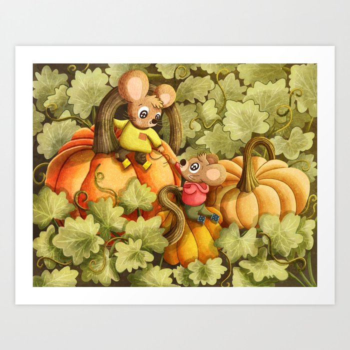 Pumpkin Patch Mouse Friends Art Print