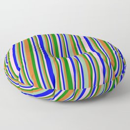 [ Thumbnail: Eyecatching Pink, Blue, Dark Sea Green, Chocolate, and Green Colored Pattern of Stripes Floor Pillow ]