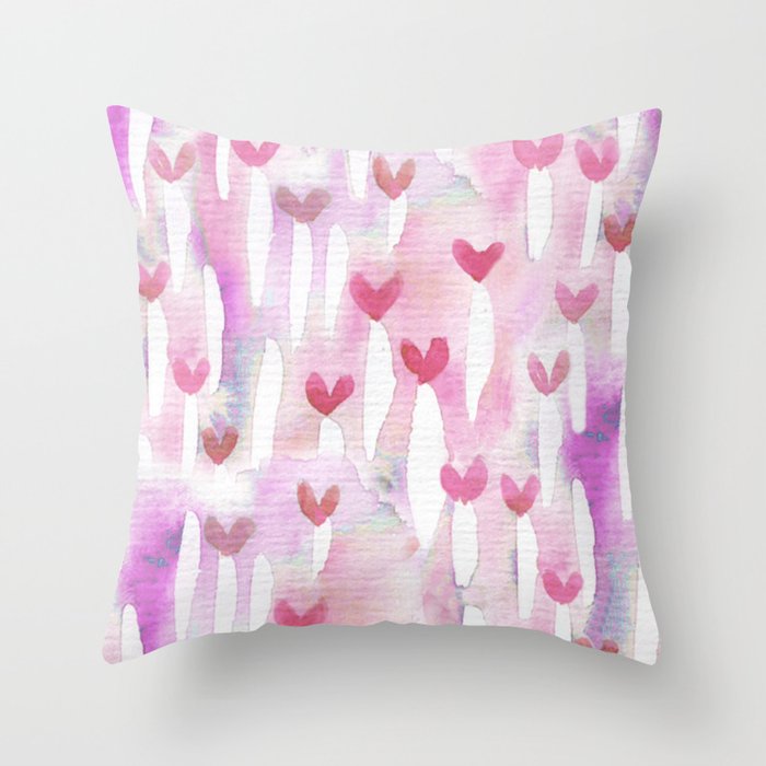 Pink Watercolor Hearts for Her Throw Pillow