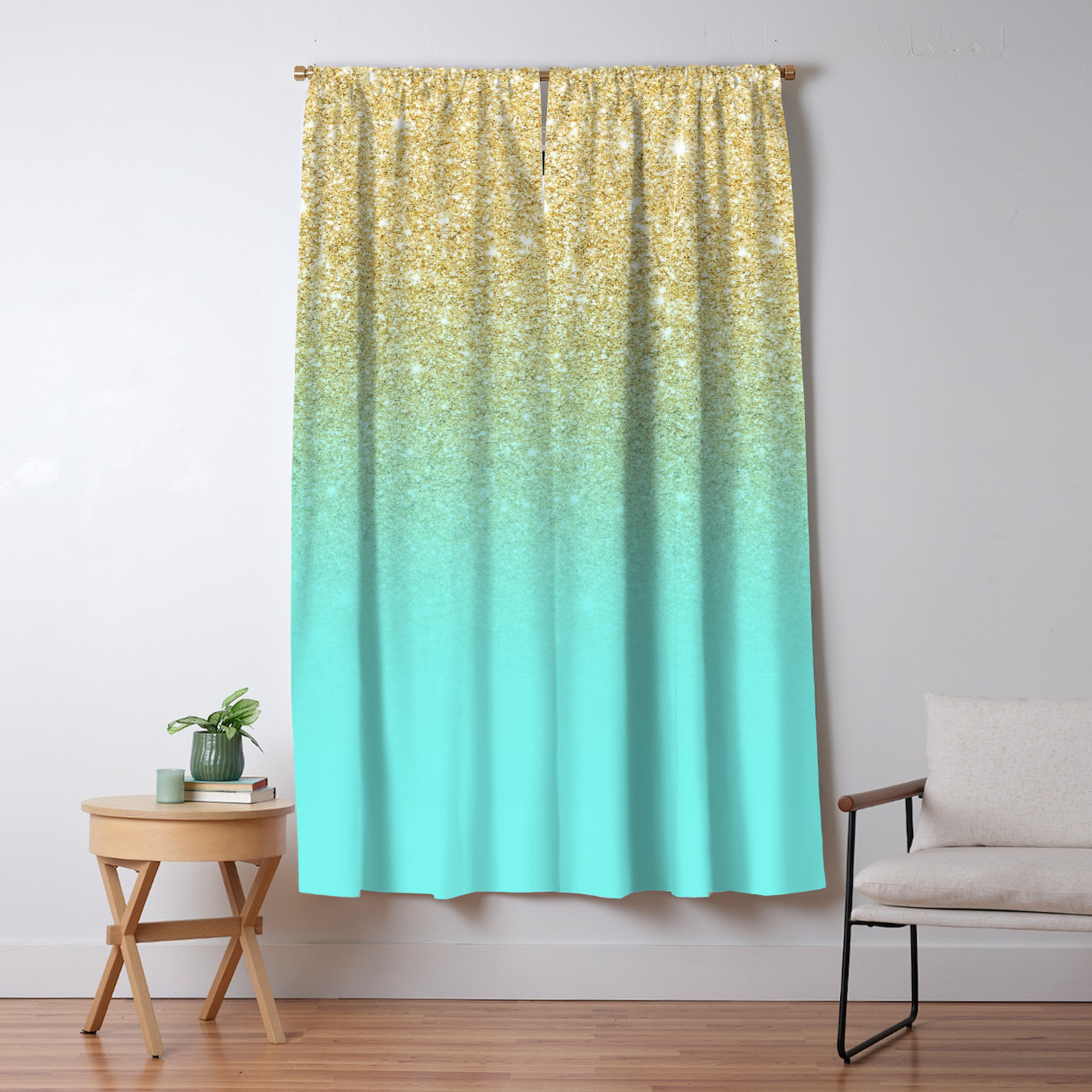 Modern Gold Ombre Mint Green Block Blackout Curtain By Girlytrend