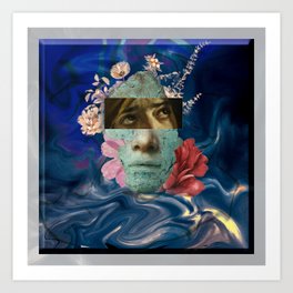 Eyes and Lies Art Print | Flower, Digital, Pattern, Flowers, Face, Design, Blue, Blues, Abstract, Digitalart 