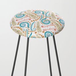 Watercolor Botanical Motifs - Blue, Oranges and Green Counter Stool