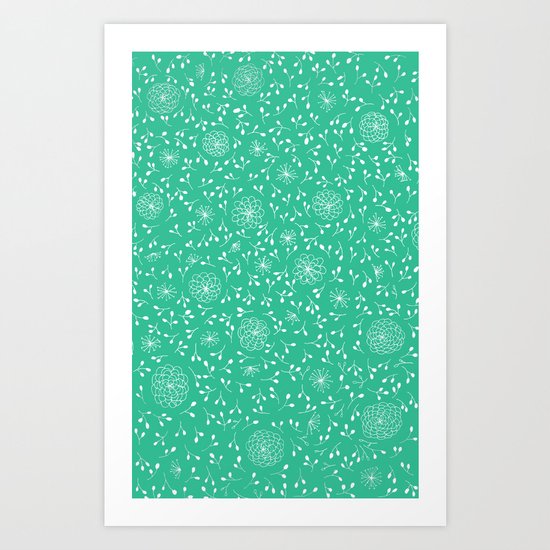 Dahlia Pattern, teal Art Print