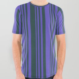 [ Thumbnail: Slate Blue and Dark Slate Gray Colored Lines/Stripes Pattern All Over Graphic Tee ]
