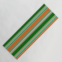 [ Thumbnail: Chocolate, Aquamarine, Dark Green, and Grey Colored Lines Pattern Yoga Mat ]