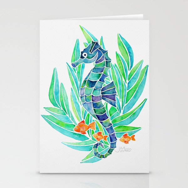Seahorse Watercolor- Blue & Green Stationery Cards