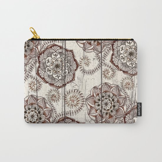 Coffee & Cocoa - brown & cream floral doodles on wood Carry-All Pouch