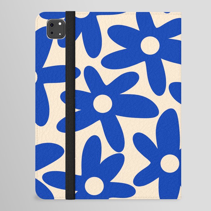 Daisy Time Retro Floral Pattern in Bright Blue and Cream iPad Folio Case