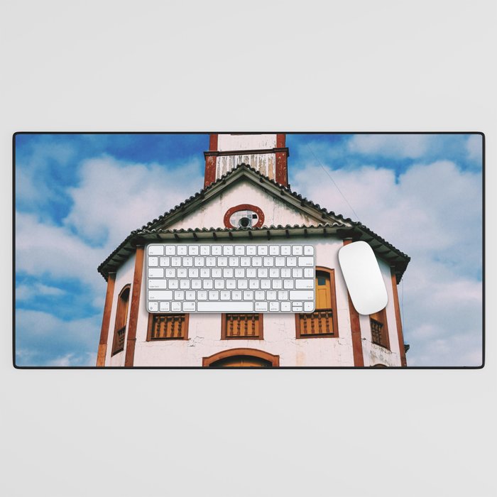 Brazil Photography - Old Catholic Church Under The Blue Sky Desk Mat