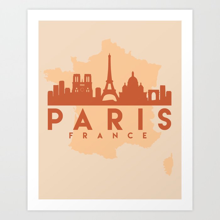 PARIS FRANCE CITY MAP SKYLINE EARTH TONES Art Print