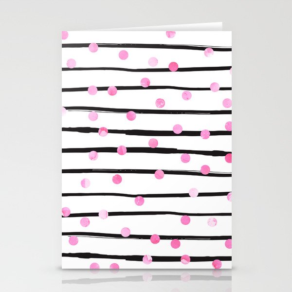 Blush pink black watercolor modern stripes polka dots Stationery Cards