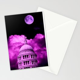 Purple Tinted Building In The Clouds Stationery Cards