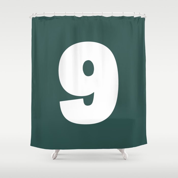9 (White & Dark Green Number) Shower Curtain