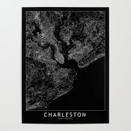 Charleston Black Map Poster