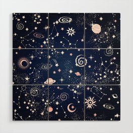 Starry Cosmic Galaxy Planets & Constellations Wood Wall Art