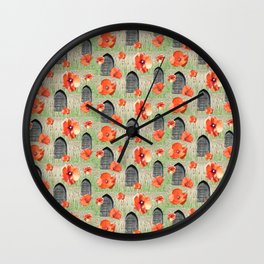 Poppies Wall Clock | Collage, Abstract, Poppies, Grass, Woodendoor, Flowers, Door, Churchdoor, Photomontage, Poppy 