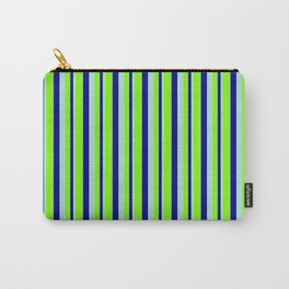 [ Thumbnail: Powder Blue, Dark Blue, and Chartreuse Colored Lines Pattern Carry-All Pouch ]