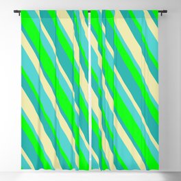 [ Thumbnail: Lime, Light Sea Green, Pale Goldenrod & Turquoise Colored Stripes/Lines Pattern Blackout Curtain ]
