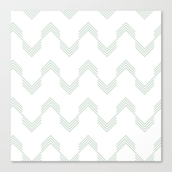 Deconstructed Chevron in Pastel Cactus Green on White Canvas Print