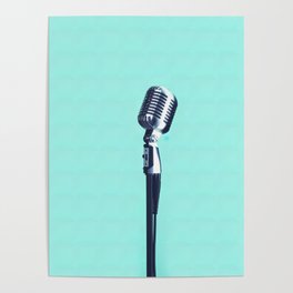 Retro Microphone on Teal Poster