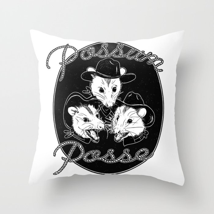 Possum Posse in Midnight Black Throw Pillow