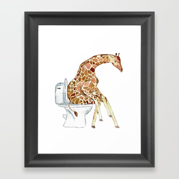 Giraffe toilet Painting Wall Poster Watercolor Framed Art Print