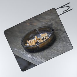 Ashtray filled with cigarette butts and ashes Picnic Blanket