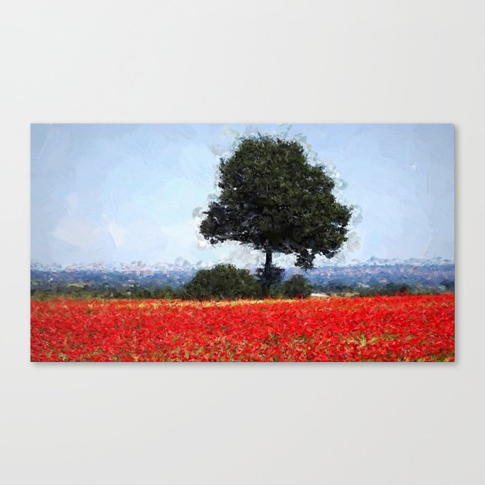 Fields of Red Poppy, Normandy, France floral landscape painting wall decor Canvas Print