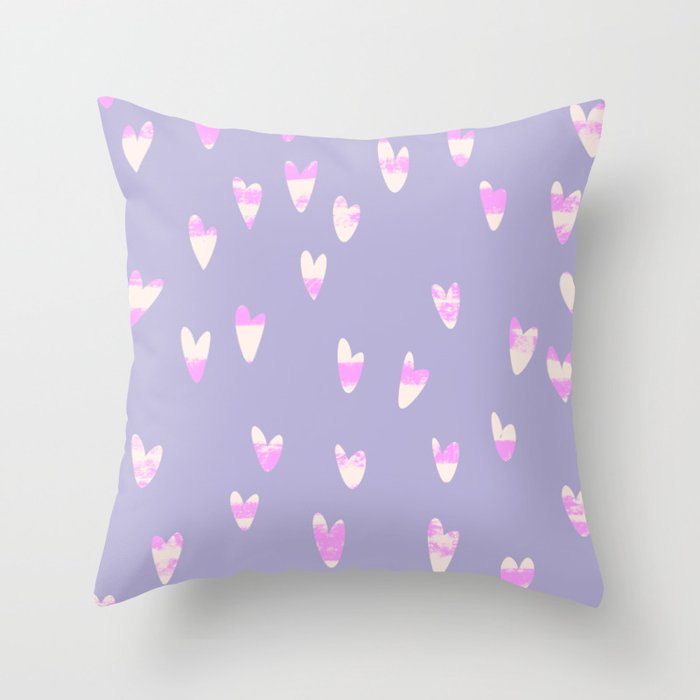 Valentines Hearts Watercolor Purple Pink Dashes Lilac Throw Pillow