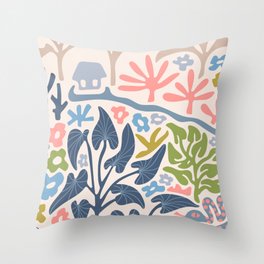 SNAKE IN THE GRASS-2 Abstract Tropical Floral with Snakes Throw Pillow
