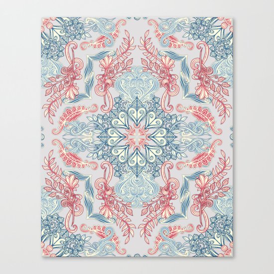 Vintage Fancy - a Pattern in Pale Blue, Navy & Deep Rose Canvas Print