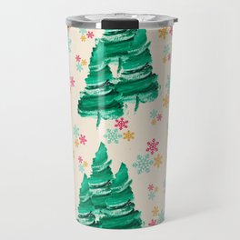 Pine Trees and Snow Flakes (Cream) Travel Mug
